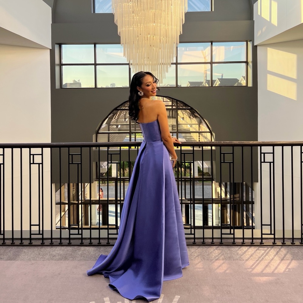 Solace London Purple Strapless Gown